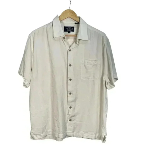 Nat Nash Shirt Men's Large Off White Textured Chevron Silk Cotton - Picture 3 of 9